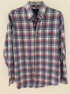 Ralph Lauren Mens size M Long Sleeve Button Down Shirt Red/White/Blue Plaid